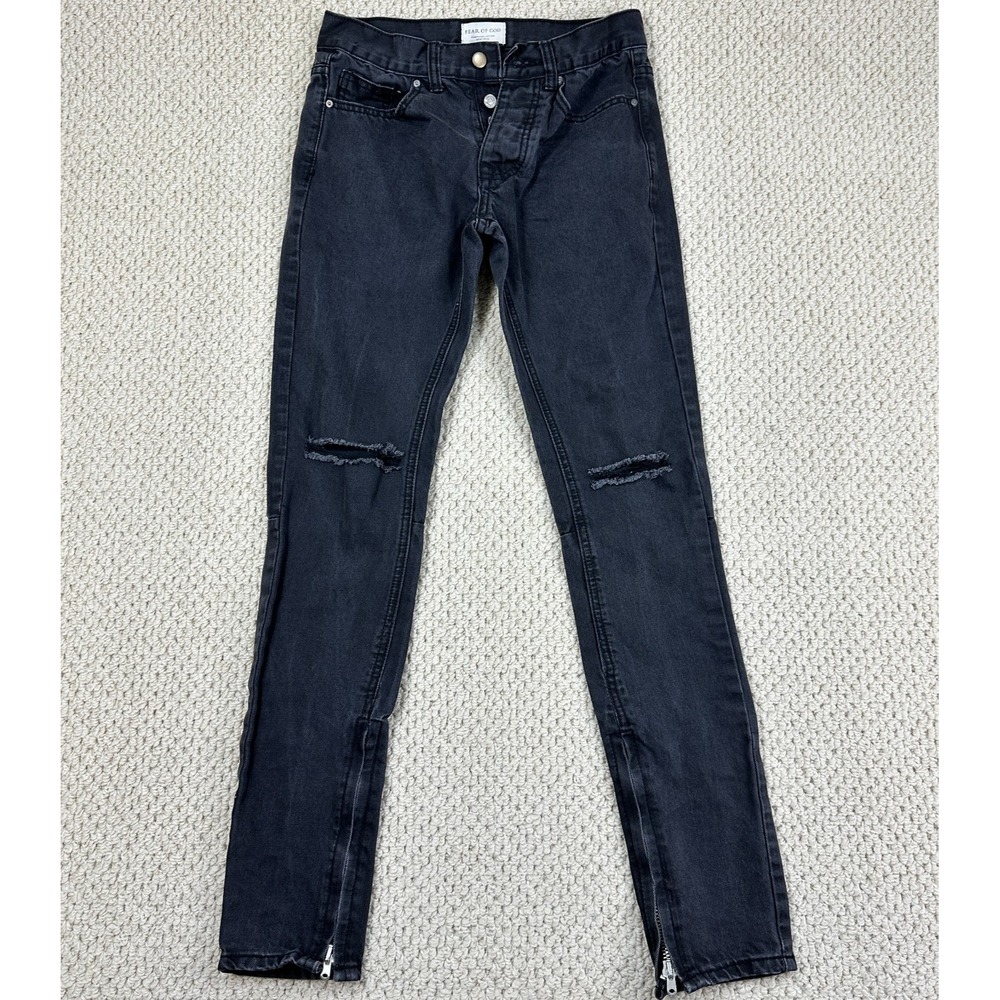 Fear of God Jeans Mens 29 Black Fourth Collection 2015-2016 Distressed Ankle Zip